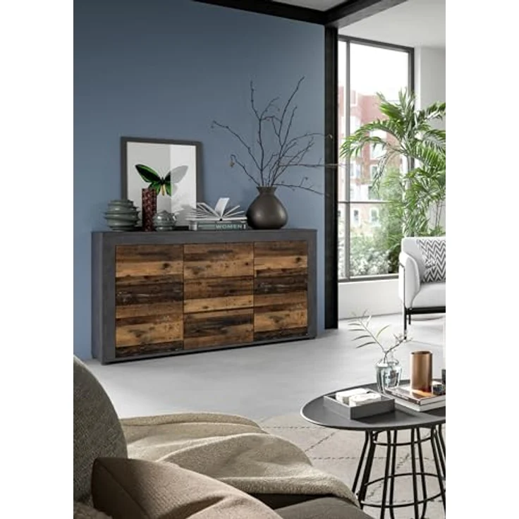 xonox. home Wohnen Jam X8BB4T01 Sideboard Schrank Lowboard Wohnzimmerschrank in Old Wood/Matera Nachbildung, ca. B/H/T: 125 x 80 x 35 cm – Bild 3