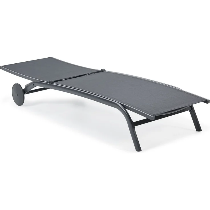 LECO Sonnenliege NELE mit Rollen und 5-fach verstellbarer Rückenlehne, Aluminiumgestell und Kunststoffgewebe anthrazit, 192x71x93 cm – Bild 3
