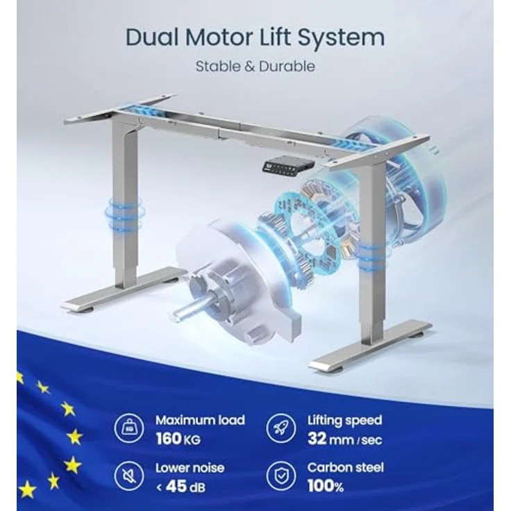 MAIDeSITe höhenverstellbarer elektrisher Schreibtisch mit 2 starken Motoren, höhenverstellbares tischgestell 2 teiligen Beinen sowie auch 4 Memory-Steuerung und Kollisionschutz Funktion(Grau) – Bild 6