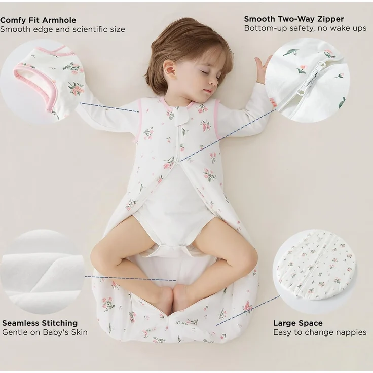Duomiaomiao Baby-Schlafsack, 1,5 Tog, 100 % Baumwolle, für vier Jahreszeiten, tragbar, atmungsaktiv, bequem – Bild 5