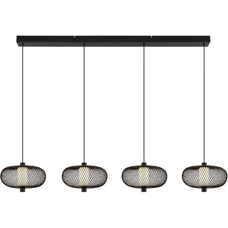 LED Pendelleuchte, schwarz, Metallgeflecht, H 150 cm – Bild 1
