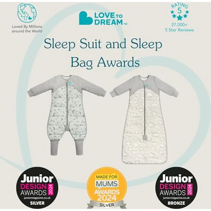 Love To Dream Schlafsack mit Füßen, 24-36 Monate, integrierte Steppdecke für kühle Temperaturen (16-20°C), statt Bettdecke, Schlafanzug Baby Winter, Babyschlafsack, Weiß – Bild 6