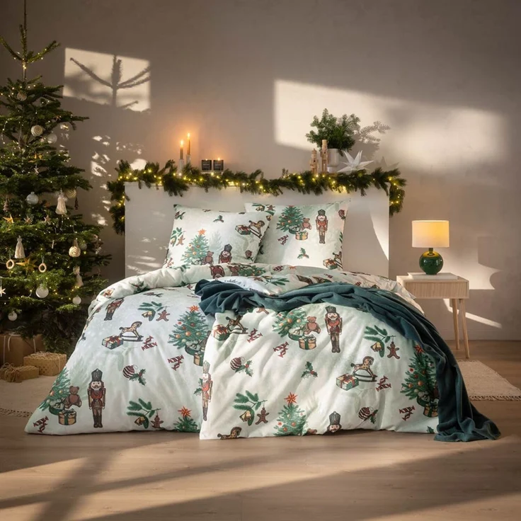 Estella Kuschel Flanell Bettwäsche 135x200 Nutcracker Nußknacker Weihnachten 4465-460 – Bild 1