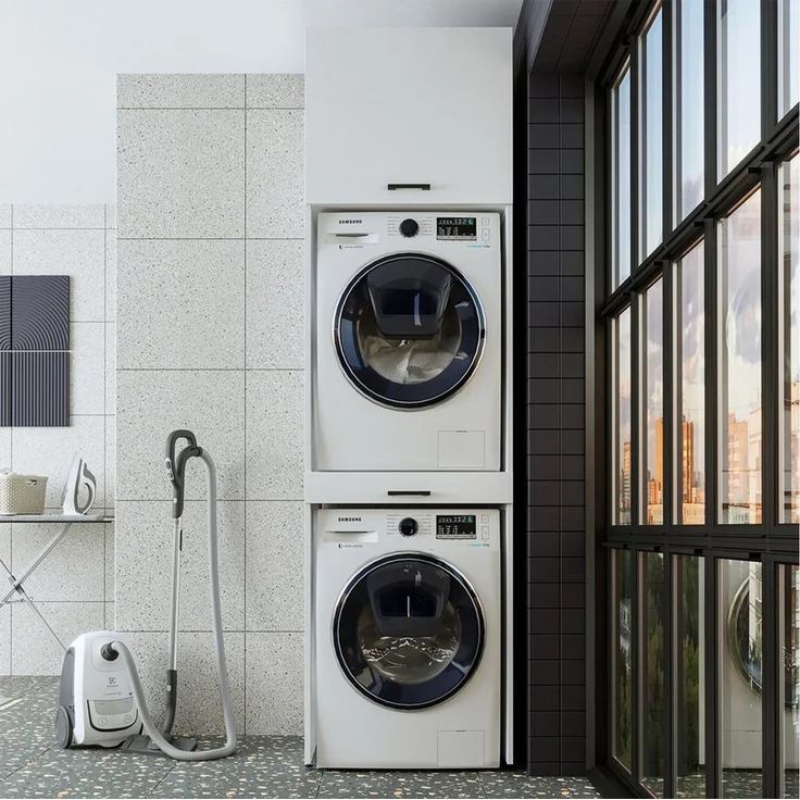 Roomart Waschmaschinenumbauschrank Waschplatz für Waschmaschine & Trockner mit Ausziehbrett & Hochschrank (Waschmaschinenschrank für Trockner und Waschmaschine Überbauschrank) – Bild 3