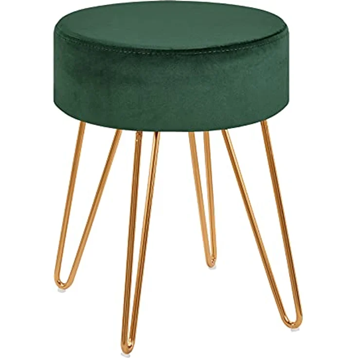 Duhome Hocker, Sitzhocker Rund Hocker Samt oder Stoff Lederoptik Schemel Metallbeine – Bild 2