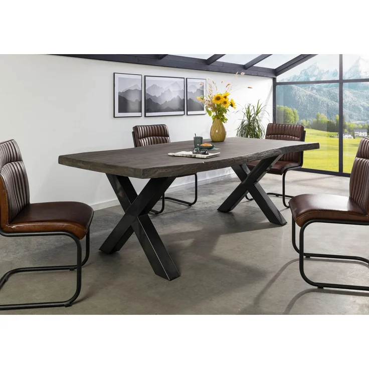 Baumtisch Mango 220x100x77 grau lackiert / X-Beine anthrazit glänzend FREEFORM 5 – Bild 8