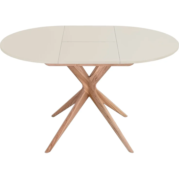 Ragaba Runder ausziehbarer Esstisch Ø 90 cm Perlweiß MDF & Massives Eschenholz – Bild 2