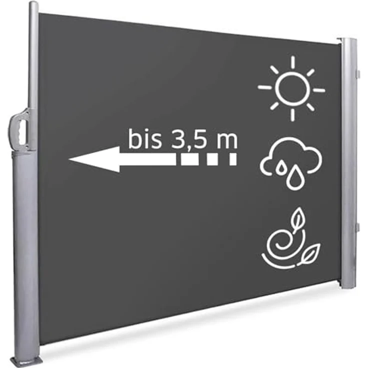 NOOR Seitenmarkise Exklusiv 200x350 cm Anthrazit I Der ideale Sichtschutz für Balkon, Terrasse & Garten I Sonnenschutz/Regenschutz/Windschutz inkl. Befestigungen I Imprägniert und wasserabweisend – Bild 5