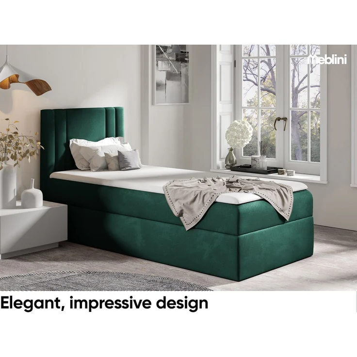 MEBLINI Kinderbett mit Bettkasten CARDI 80x200 Rechts – H3/Grün Samt Gepolstert Einzelbett mit Matratze - Polsterbett mit Stauraum - Bett mit Kopfteil – Stauraumbett – Bild 2