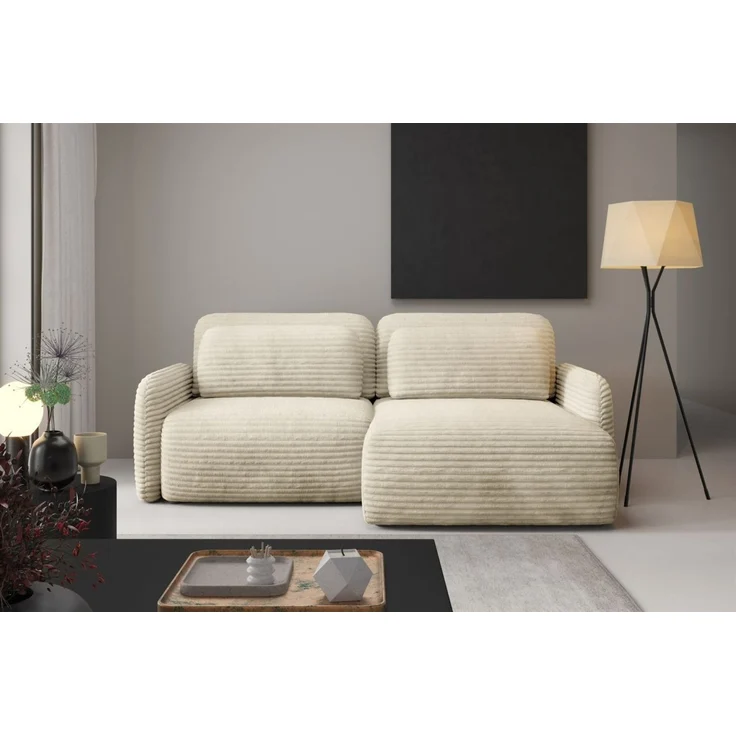 Ecksofa Schlafsofa Sofa SIMONE in Stoff Ambience Creme Ottomane Rechts – Bild 1