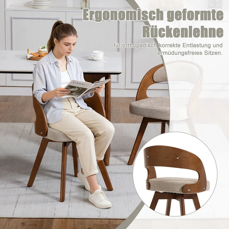 LVHOM Esszimmerstuhl 360° drehbar, 2er Set, Polsterstuhl aus Leinen und Massivholz, Küchenstuhl gepolstert, ergonomischer Schalenstuhl mit Armlehne, bis 150 kg – Bild 7