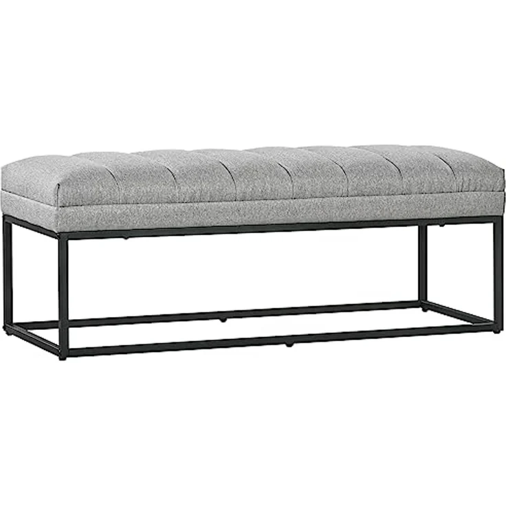 HOMCOM Polsterbank Bettbank in Leinenoptik (Schlafzimmerbank, 1-St, Schminkbank), Stahl, Hellgrau, 120 x 44 x 45,5 cm – Bild 1