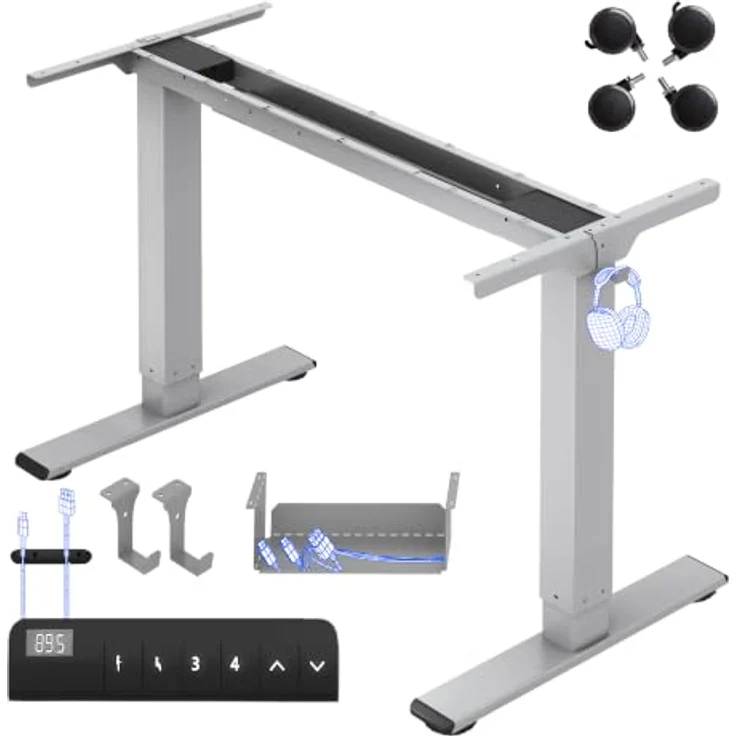 FLEXISPOT Höhenverstellbarer Schreibtisch Gestell E1 PRO mit Doppelmotor | Elektrische Tischbeine höhenverstellbar mit Kabelmanagement & 2 Haken,LED-Höhenanzeige&4 Speicherplätzen fürs Büro&Homeoffice – Bild 1