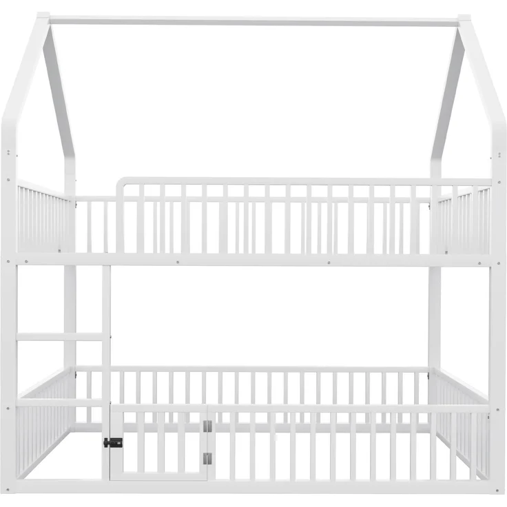 Kinder-Etagenbett 140*200, Metall-Doppelbett, Kinder-Familienbett, Etagenbett mit Treppe, Loft-Design, Unteres Bett mit kleiner Tür zum Öffnen und Schließen, Weiß – Bild 10