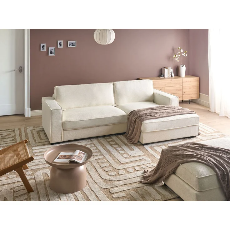 Ecksofa RENDERS Bouclé Cremeweiß linksseitig – Bild 3
