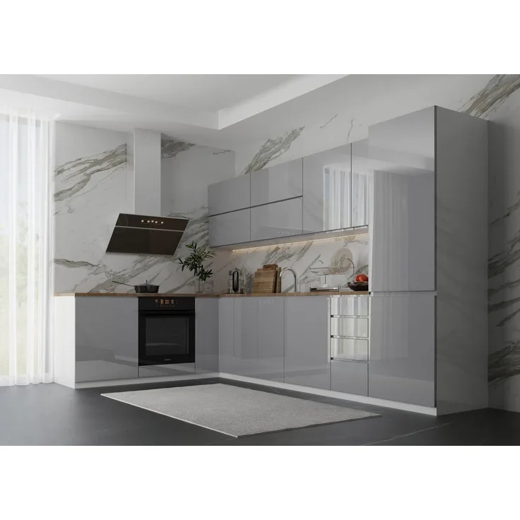 ROYAL24_MARKT Winkelküche K54-G330 R - Aspen - Praktisches und innovatives Eckdesign, (Komplett Set), Zeitlos - Exklusiv - Top Qualität.