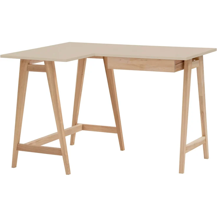 Ragaba Eckschreibtisch mit Schublade und Fußstütze, MDF & Massives Eschenholz, 115x85 cm, Braun Beige, Links – Bild 1
