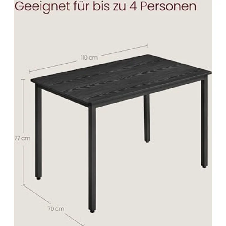 VASAGLE Esstisch, Küchentisch, 70 x 110 x 77 cm, Esszimmertisch für 4 Personen, Tisch Wohnzimmer, Schreibtisch, für Esszimmer, Küche, Industrie-Design, ebenholzschwarz-Mattschwarz KDT081B02 – Bild 7