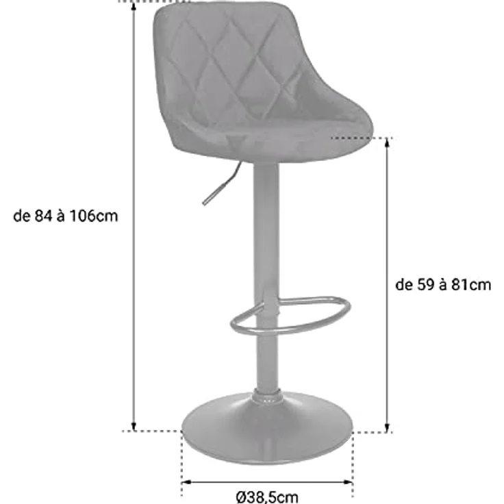Happy Garden 2er Set Barhockern aus grauem Samt Robin. Küchenstuhl in modernem Design mit Sitzfläche, höhenverstellbar, um 360° drehbar und Fußstütze. Hocker mit Rückenlehne aus Samt – Bild 4