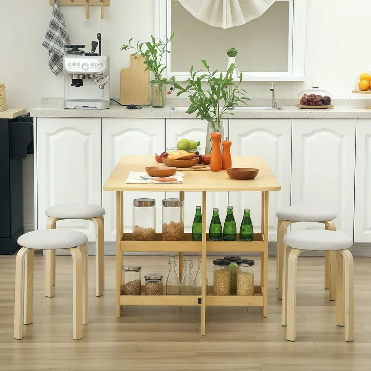 Polsterhocker im 4er-Set, stapelbar, lackierte Oberfläche, Holzbeine, Cremeweiß--Cremeweiß--45x40x40cm--YOUDENOVA – Bild 4