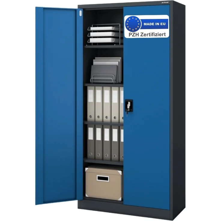 Aktenschrank abschließbar KADO - 5 Ebenen verstellbar, Flügeltüren | Metallschrank Werkstatt Mehrzweckschrank Büroschrank aus Stahl Werkzeugschrank, 195x90x40cm Anthrazit-Blau – Bild 1