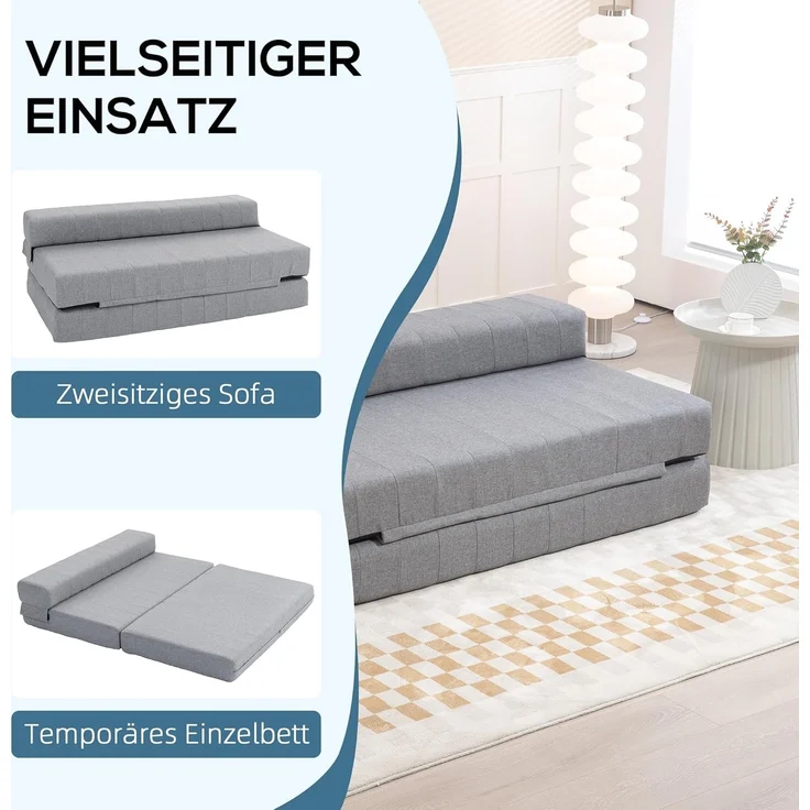 HOMCOM Relaxsessel 2-in-1 Klappbar Schlafsofa mit Leinenoptik (Sofabett, 1-St, Bodensofa), für Wohnzimmer, Schlafzimmer, Grau – Bild 4