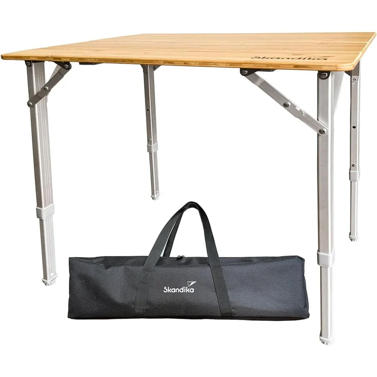 Skandika Campingtisch Tolja Bambus Falttisch mit Netzablage, 3-Fach höhenverstellbar, 65 x 50 cm, wetterfest, UV-beständig, Klapptisch für Garten, Balkon