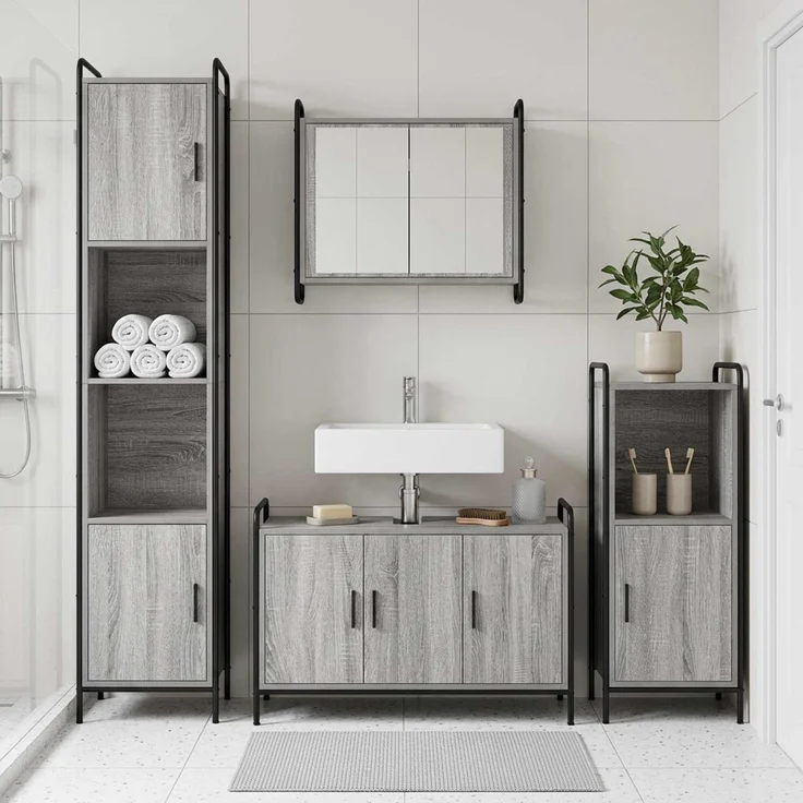 vidaXL Badezimmerschrank-Set 2 stk. Sonoma-Grau 65,5 x 34 x 61 cm 3444480 – Bild 1