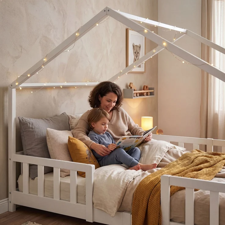 en. casa Kinderbett Treviolo 120x200 cm mit Lattenrost + Gitter Holz Weiß – Bild 5