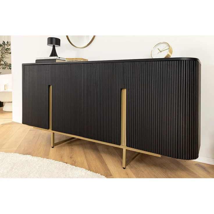 riess-ambiente Sideboard GATSBY 160cm schwarz / gold - Stauraum, handmade, abgerundete Ecken (Einzelartikel, 1 St), Wohnzimmer · Massivholz · Metall · Kommode · Retro Design – Bild 1
