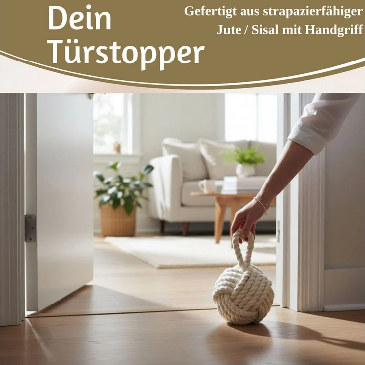 LS-LebenStil Bodentürstopper Boden Türstopper Malmö 23cm Creme Weiß 1,3kg Jute Knoten Tragegriff (Handgearbeitet Bodenstopper Türpuffer Türhalter Türsack Türkeil Tür Stopper Sack Fensterstopper Boden Stopper Buchstütze, 1 St) – Bild 4
