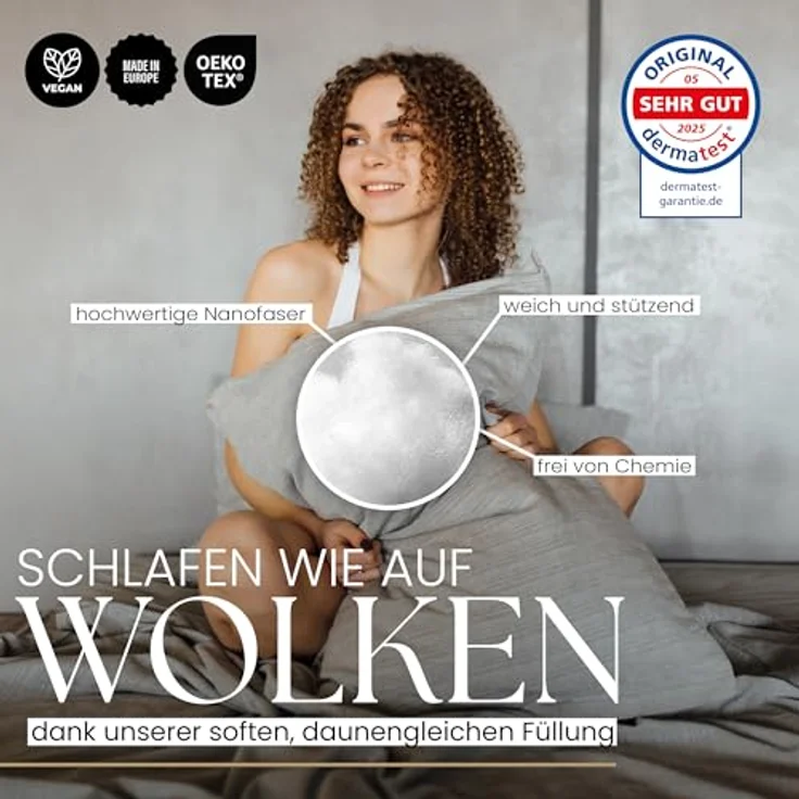 Gentle North Microfaserkissen Kopfkissen in Hotelqualität - Einzeln oder im 2er Set - 60° Waschbar, Füllung: Polyester, Rückenschläfer, Seitenschläfer, Bauchschläfer, Comfort, Reißverschluss für Füllung - Made in EU - allergikerfreundlich – Bild 5