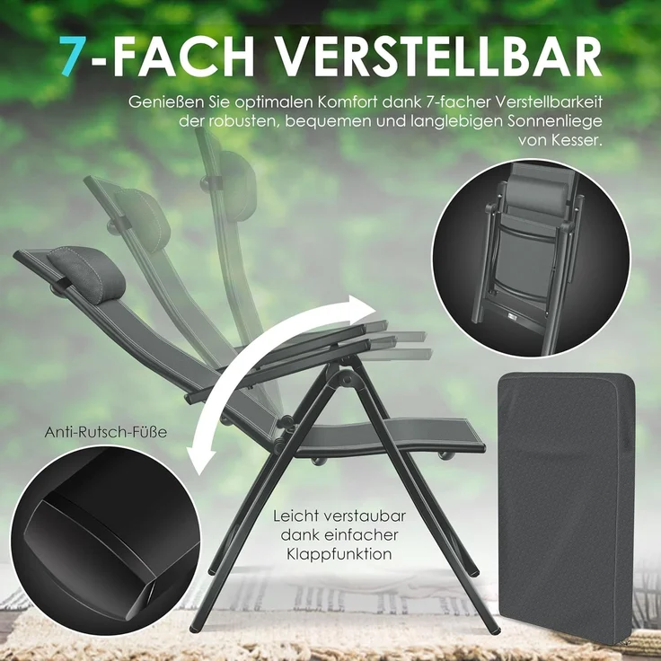 KESSER® Gartenstuhl Hochlehner mit Armlehnen | Aluminium Klappstuhl inkl. Kopfkissen Campingstuhl 7-Fach Verstellbar Rückenlehne | Atmungsaktiv & Wetterfest | Klappbar & Anti-Rutsch Anthrazit, 1 Stück – Bild 9