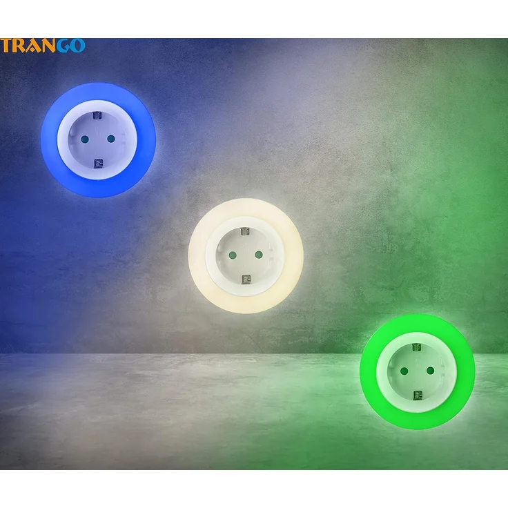 TRANGO LED Nachtlicht, Farbwechsel, 2er Set 11-253 LED Kindernachtlicht mit Steckdose *ALEX* Orientierungslicht, Nachtlampe incl. Helligkeits- Dämmerungssensor & Touchschalter, warmweiß, Blau, Grün, für drei LED Farbeinstellung warmweiß-blau-Grün Siche... – Bild 4