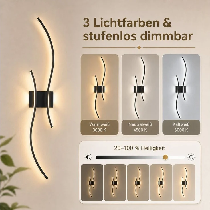 Lapamax LED Wandleuchte Akku Wandleuchte Innen, Dimmable, 3000K-6500K, LED, 3 Lichtfarben, für Wohnzimmer Schlafzimmer Flur Treppen – Bild 2