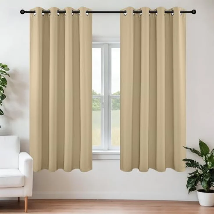 Joydeco Verdunkelungsvorhänge, 160 cm Länge, 2 Paneele, wärmeisoliert, Lange Vorhänge und Vorhänge, 2 Burgfarben, Raumverdunkelung, Ösenvorhänge für Schlafzimmer, Wohnzimmer, Fenster (B 107 x L 160 – Bild 1