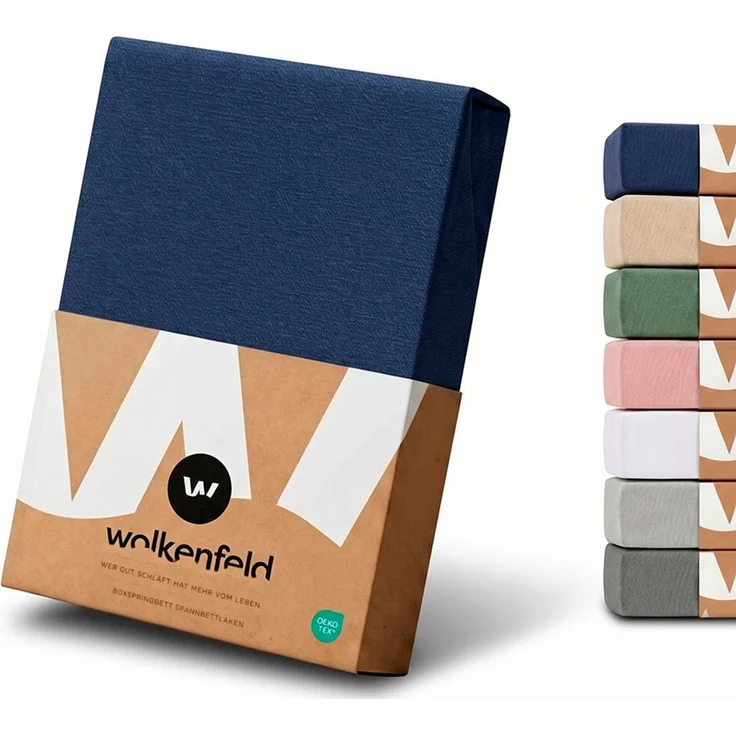 Wolkenfeld Spannbettlaken 100% Baumwolle - Superweiches Bettlaken für Matratzen von 5 bis 20cm, Jersey, Gummizug: rundum, (1 Stück), Rutschfest & Blickdicht - 90x200, 140x200, 160x200, 180x200 200x200 – Bild 1