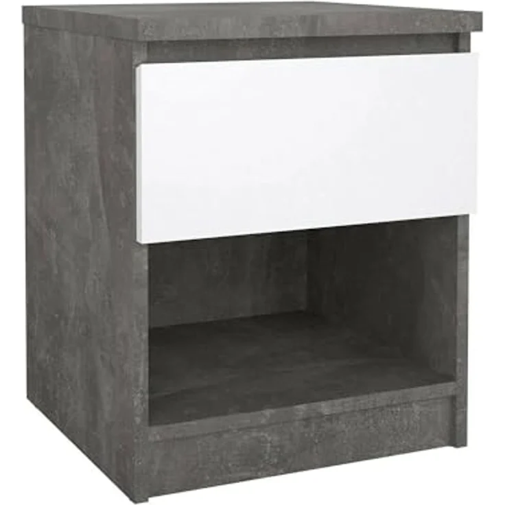 Dmora - Nachttisch Annette, Niedrige Kommode, Tisch, Multifunktionaler Nachttisch, 40x40 h50 cm, Zement und Weiß – Bild 3