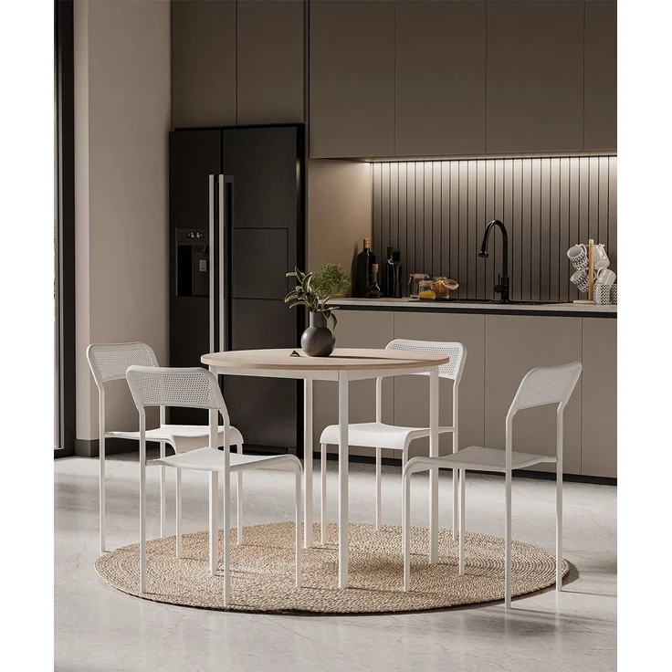 Skye Decor 'Table & Chairs Set 89 - White, Oak' Tisch- und Stuhlset (5-teilig), Weiß / Eiche, 89 x 76 x 89 cm – Bild 3