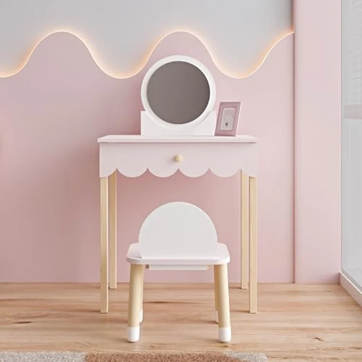 Kinderschminktisch mit Stuhl Vestnes Cotton Candy/Weiß [en. casa] – Bild 2