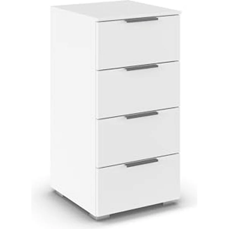 Rauch Möbel Alabama, Kommode für Schlafzimmer, Kinderzimmer, Garderobe, Flur, mit 4 Schubladen, Soft-Close-Funktion, Farbe Weiß, Griff Grau metallic, Schwarz, Maße 40 x 81 x 42 cm – Bild 1