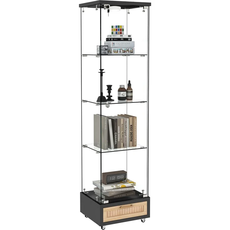 Vitrine B 42,5 x T 36,5 x H 167 cm aus MDF und gehärtetem Glas, mit LED-Beleuchtung – Bild 7