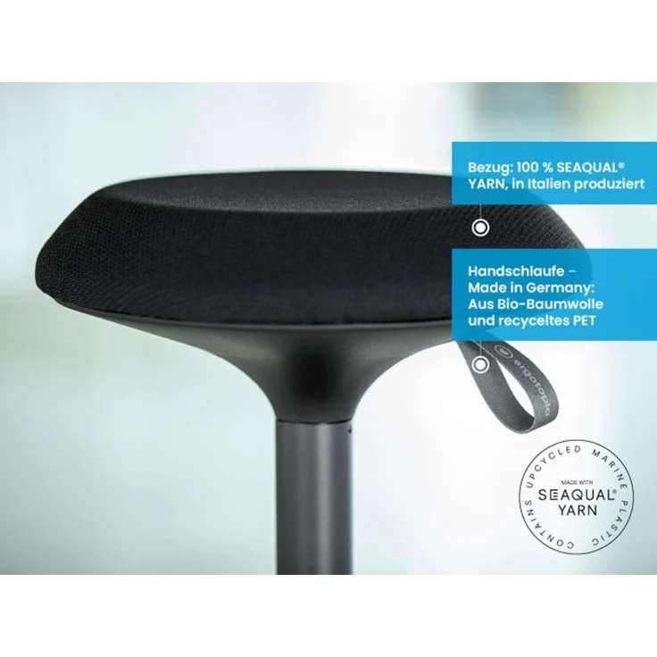 Ergotopia 'Dykó I' Sitz-Stehhocker mit Schwingeffekt, 360° drehbar, höhenverstellbar 57–83 cm, Grau / Weiß – Bild 5