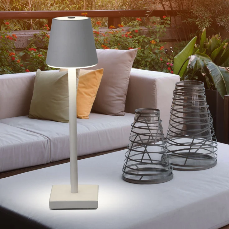 LED Tischleuchte, weiß, Touchdimmer, Akku, USB, H 38 cm – Bild 4