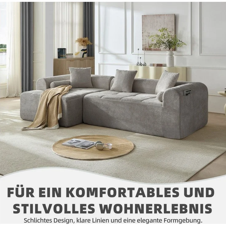 Vankel Ecksofa Modulares Chenille-Ecksofa mit tiefer Sitzfläche & Komfortpolsterung – Bild 4