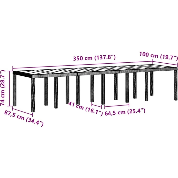 vidaXL Gartentisch Weiß 350 x 100 x 74 cm Poly-Rattan 3378526 – Bild 10