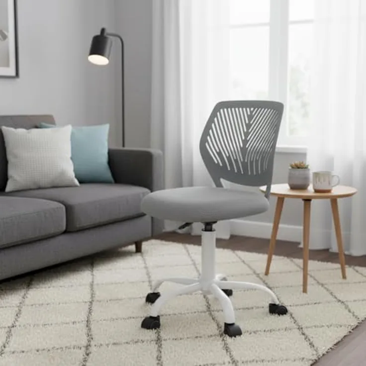 FurnitureR Wohnzimmer Sessel & Stühle ergonomischer Drehstuhl ohne Armlehnen, höhenverstellbar, Netzstoff, Metallfuß mit Rollen, 38x40 cm Sitz, 32cm Rückenlehne, Dunkelgrau