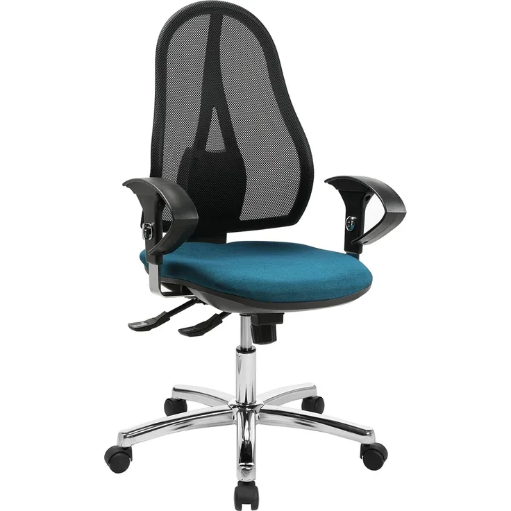 TOPSTAR Open Point SY Deluxe, ergonomischer Syncro-Bandscheiben-Drehstuhl, Bürostuhl, Schreibtischstuhl, inkl. Armlehnen (höhenverstellbar), Sitz Petrol