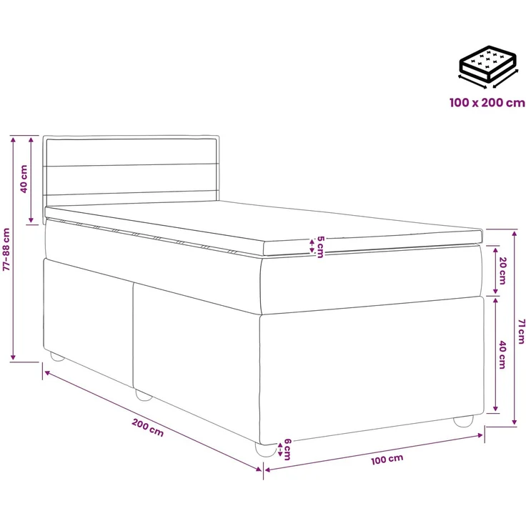 vidaXL Boxspringbett mit Matratze Creme 100x200 cm Stoff 3452350 – Bild 11