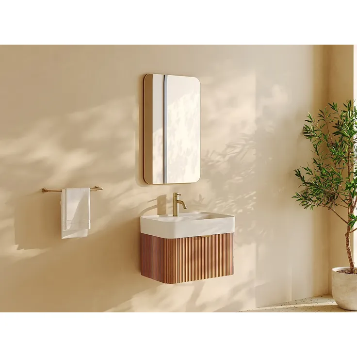 Vente-unique - BULMAS Waschbeckenmöbel Holz, Platte Beige - B 41 cm x H 42 cm x L 60 cm